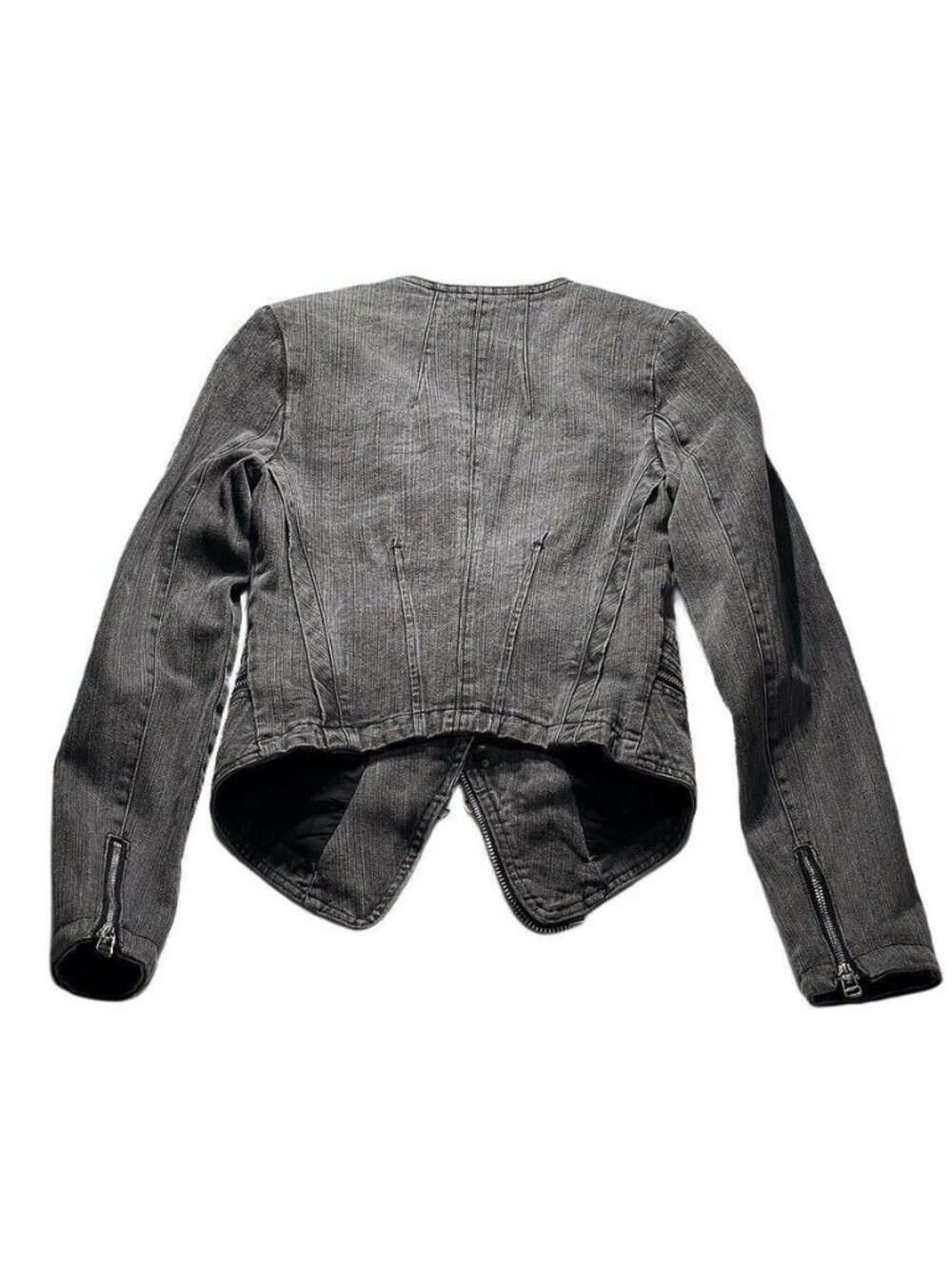 TOV HOLY G Denim Jacket Gray Cotton Embellished Moto Jean Jacket Women's Size S - Picture 3 of 16